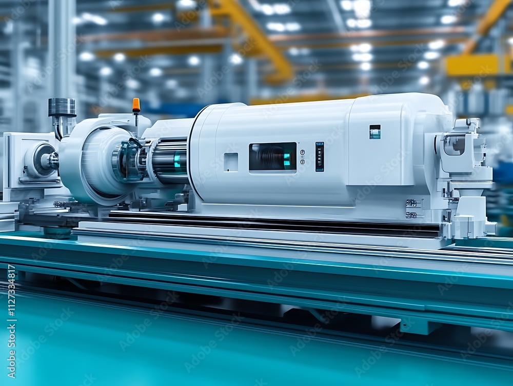 Modern Industrial Machine in Factory Setting Modern Industrial Machine in Factory Setting