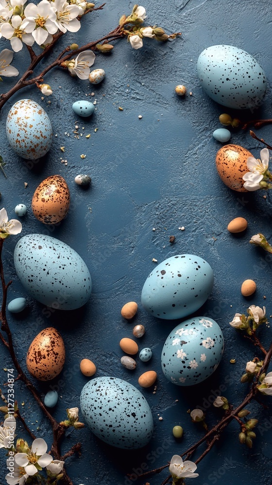 Obraz premium Easter background with Easter eggs, Easter decor.