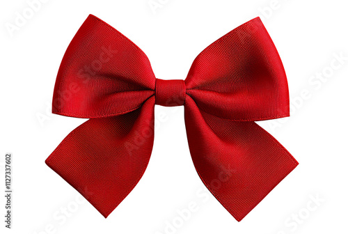 A bold red grosgrain ribbon bow with crisp, textured edges, set against a simple white background, offering a festive and modern look