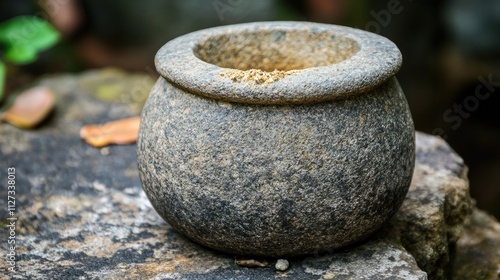 Wallpaper Mural Traditional stone mortar used for cooking and food preparation in rustic kitchen settings surrounded by nature. Torontodigital.ca