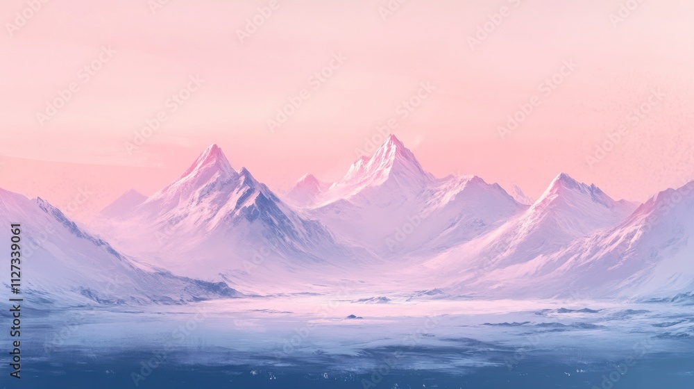 Serene Mountain Landscape with Soft Pastel Sky at Sunrise Serene Mountain Landscape with Soft Pastel Sky at Sunrise
