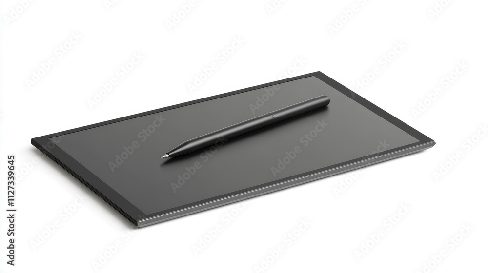 Graphic tablet with stylus designed for digital artists and graphic designers on a clean white background Graphic tablet with stylus designed for digital artists and graphic designers on a clean white background