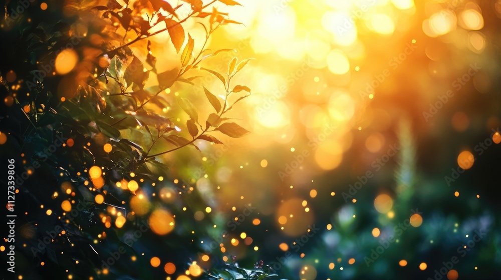 Abstract forest background with sunlit foliage and bokeh effect creating a serene and dreamy atmosphere for articles and designs. Abstract forest background with sunlit foliage and bokeh effect creating a serene and dreamy atmosphere for articles and designs.