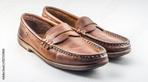 Wallpaper Mural Italian leather moccasin shoes elegantly displayed on a clean white background showcasing craftsmanship and style for retail or fashion purposes. Torontodigital.ca