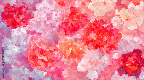 A painting of flowers with pink and white colors