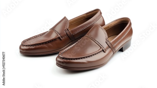Wallpaper Mural Brown leather loafers for women ideal for transitional weather against a clean white backdrop showcasing elegance and comfort in footwear. Torontodigital.ca