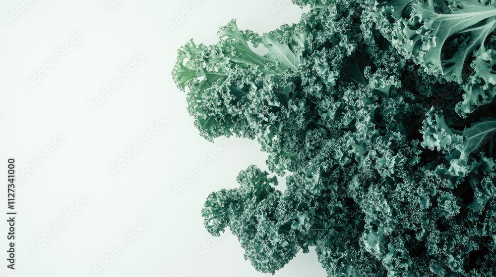 Fresh kale leaves on a minimalistic white background showcasing natural textures and vibrant green color. Ideal for health and nutrition themes. Fresh kale leaves on a minimalistic white background showcasing natural textures and vibrant green color. Ideal for health and nutrition themes.