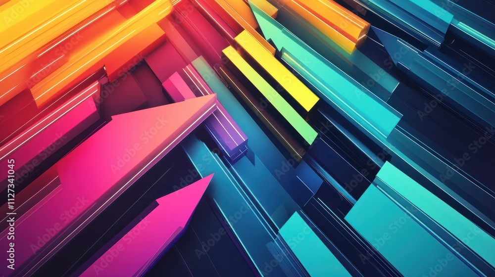 Bright arrows in various colors converge and diverge within a dynamic, abstract design, symbolizing movement and progress in a digital landscape. Bright arrows in various colors converge and diverge within a dynamic, abstract design, symbolizing movement and progress in a digital landscape.