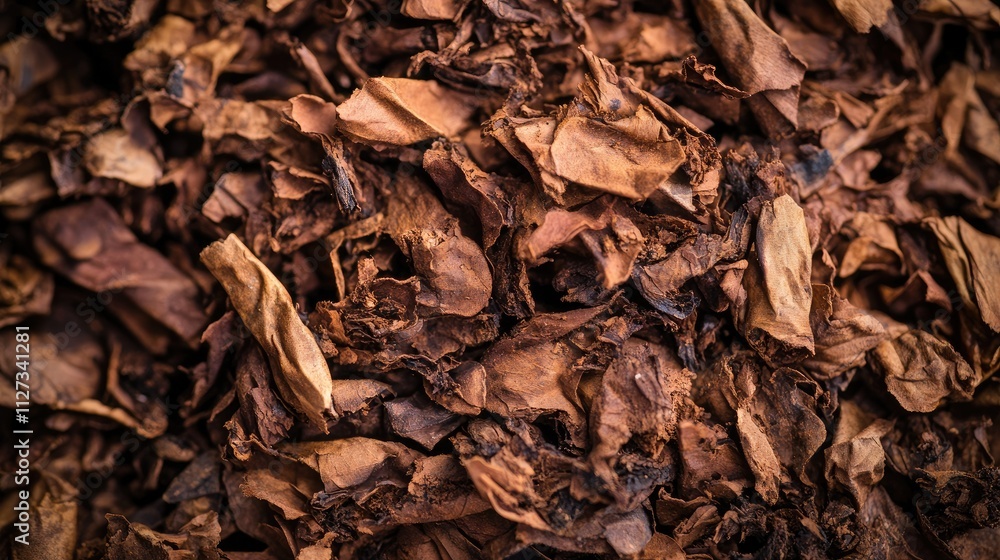 Close-up view of dried tobacco leaves creating a rich, textured background suitable for various design applications. Close-up view of dried tobacco leaves creating a rich, textured background suitable for various design applications.