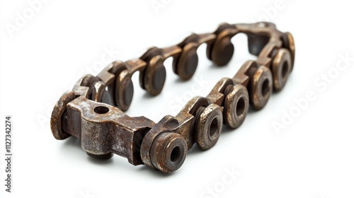 used automotive gear chain segment rusted and isolated on clean white background suitable for mechanical or automotive related themes photo