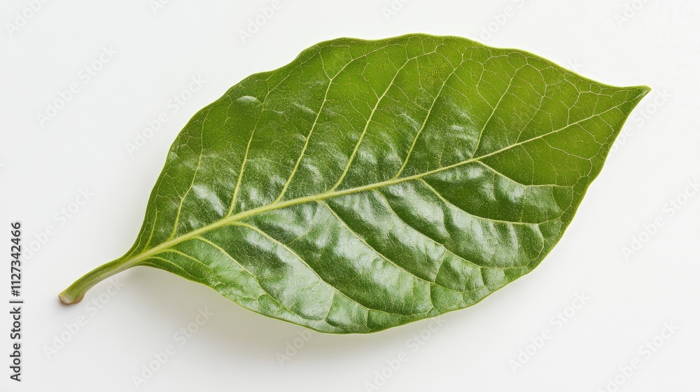 Obraz premium Fresh Green Leaf on White Background Ideal for Nature and Organic Themes
