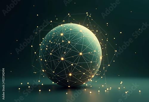 A 3D rendering of a sphere interconnected by glowing lines, symbolizing global network and connectivity. photo