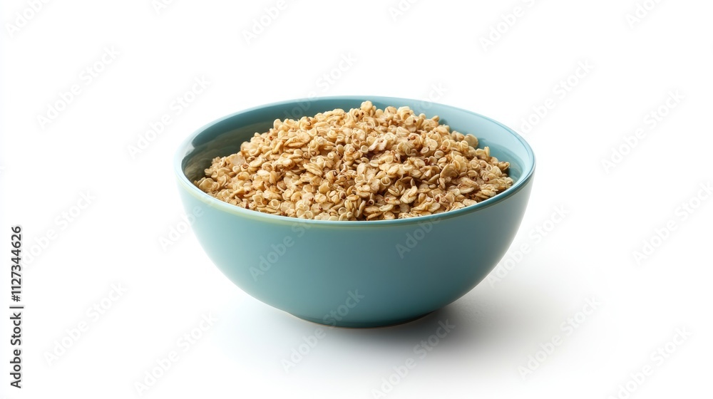 Organic quinoa cereal in a blue bowl showcasing healthy breakfast options with a clean white background for modern dietary concepts Organic quinoa cereal in a blue bowl showcasing healthy breakfast options with a clean white background for modern dietary concepts