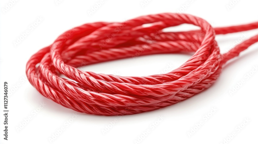 Red twisted plastic rope coils isolated on white background suitable for various creative and industrial applications Red twisted plastic rope coils isolated on white background suitable for various creative and industrial applications
