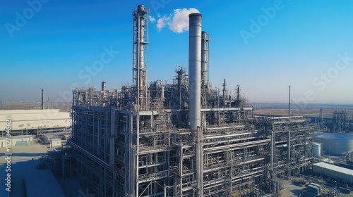 Wallpaper Mural Industrial oil refinery facility with smokestacks and pipes against blue sky aerial view Torontodigital.ca