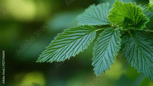 Green lush leaves with intricate textures creating a serene natural background for design or botanical contexts.