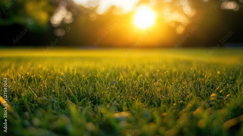 Tranquil grass meadow at sunset with warm golden light and blurred forest background evoking serene nature scenery and idyllic outdoor beauty Tranquil grass meadow at sunset with warm golden light and blurred forest background evoking serene nature scenery and idyllic outdoor beauty