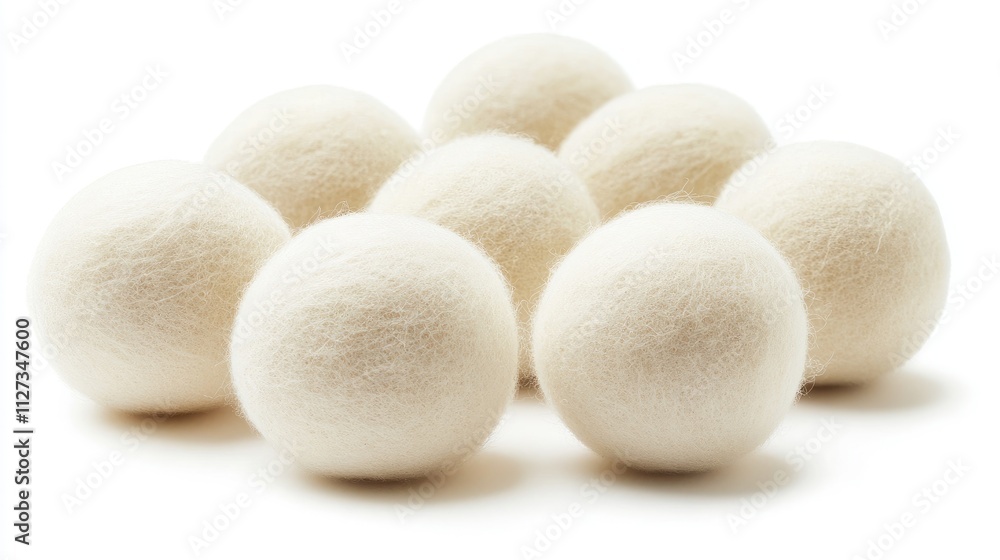 Eco-Friendly Wool Dryer Balls for Laundry Natural Softening Solution on Light Background Eco-Friendly Wool Dryer Balls for Laundry Natural Softening Solution on Light Background
