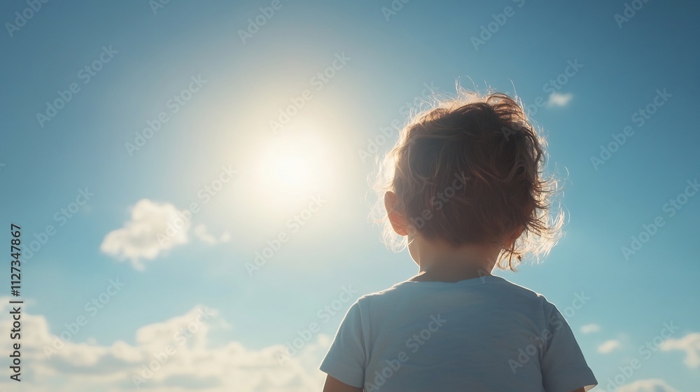 Small Child Gazing Over the Sunny Horizon Exploring the Boundless Possibilities Ahead Small Child Gazing Over the Sunny Horizon Exploring the Boundless Possibilities Ahead