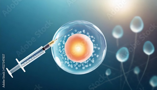 Realistic Illustration of In Vitro Fertilization IVF Process Fertilized Egg Cell and Needle Depiction for Educational and Medical Purposes in Reproductive Health