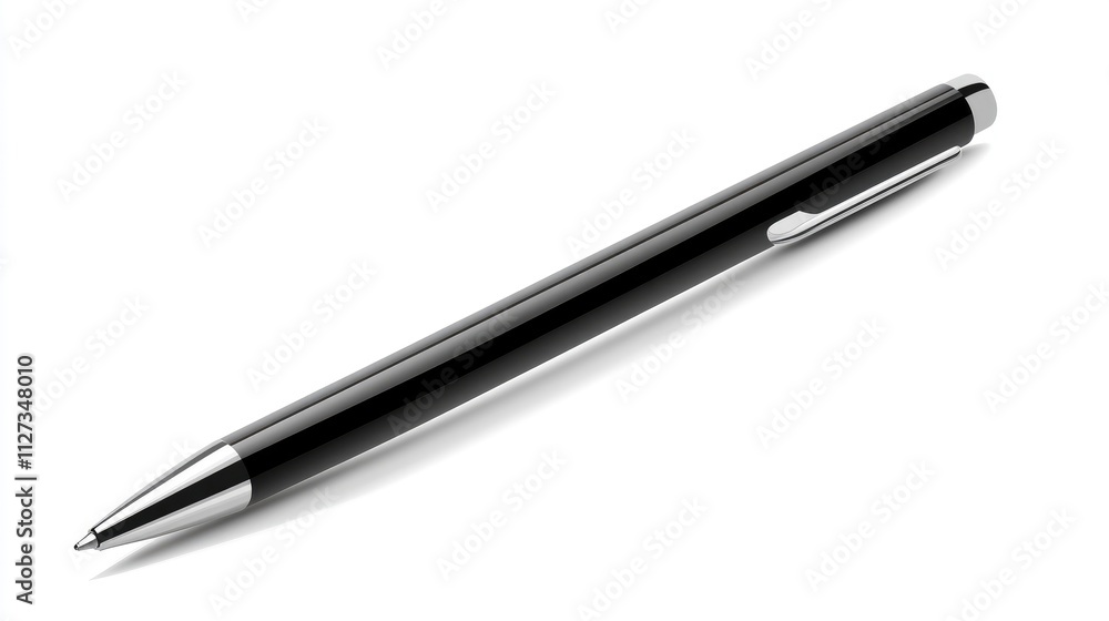 Elegant black ballpoint pen symbolic of signing important documents and contracts on a clean white background for professional use Elegant black ballpoint pen symbolic of signing important documents and contracts on a clean white background for professional use