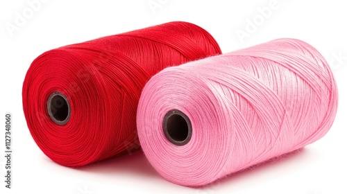 Vibrant pink and red spool threads for sewing and crafting showcasing high-quality textile materials in a close-up view. photo