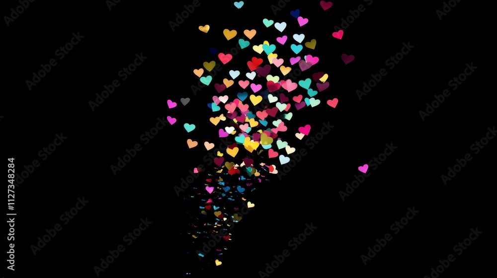 Colorful hearts are floating upwards against a black backdrop, creating a vibrant and celebratory atmosphere perfect for valentine's day or any occasion expressing love and joy Colorful hearts are floating upwards against a black backdrop, creating a vibrant and celebratory atmosphere perfect for valentine's day or any occasion expressing love and joy
