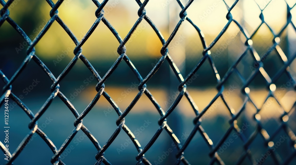 Decorative chain link fence close-up providing security and privacy for residential properties in a peaceful outdoor setting. Decorative chain link fence close-up providing security and privacy for residential properties in a peaceful outdoor setting.