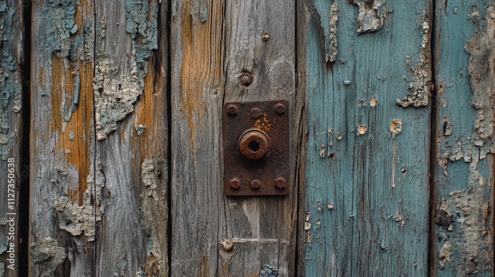 Weathered wooden wall backdrop with peeling paint and rustic texture ideal for background designs or vintage themes Weathered wooden wall backdrop with peeling paint and rustic texture ideal for background designs or vintage themes
