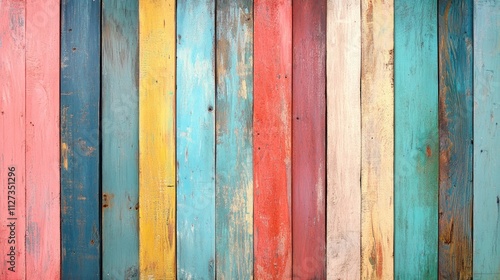 Vibrant Rustic Wooden Wall Planking Textures Colorful Shabby Planks Vertical Boards Close Up Natural Weathered Wood Background