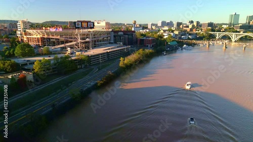 Knoxville, TN skyline and the Tennessee River.