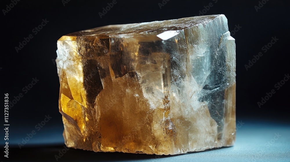 Iceland spar mineral specimen showcasing vibrant clarity and unique refractive properties against a dark background. Iceland spar mineral specimen showcasing vibrant clarity and unique refractive properties against a dark background.