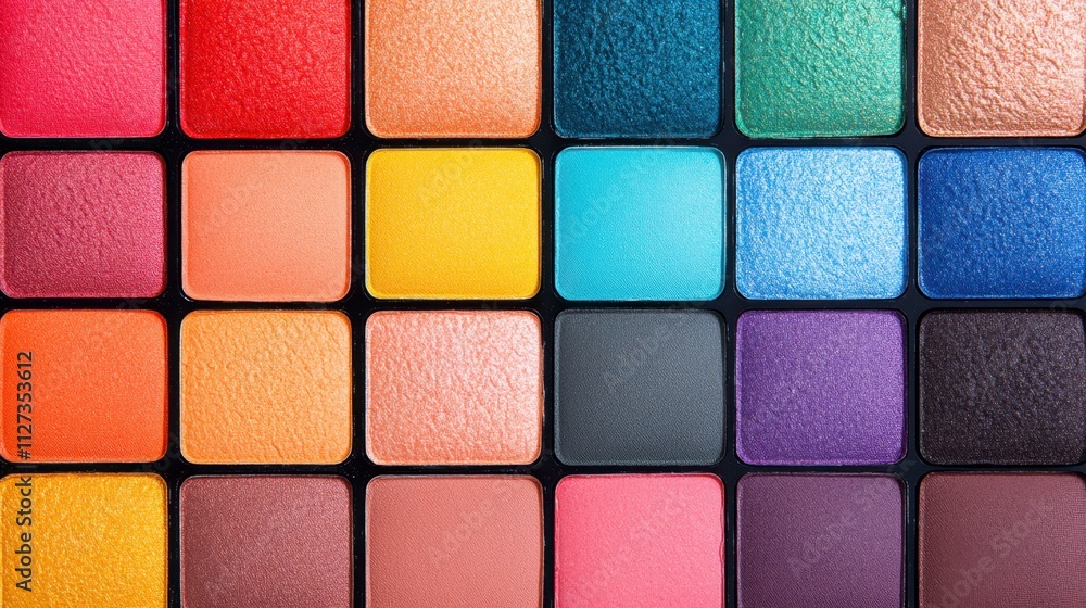 Colorful Array of Vibrant Eyeshadow Shades in a Sleek Display Perfect for Beauty Enthusiasts Colorful Array of Vibrant Eyeshadow Shades in a Sleek Display Perfect for Beauty Enthusiasts