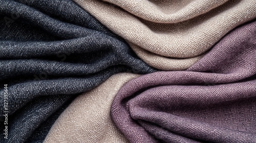 A diverse assortment of raw textiles including silk and wool, displayed in an arrangement that emphasizes texture and color.