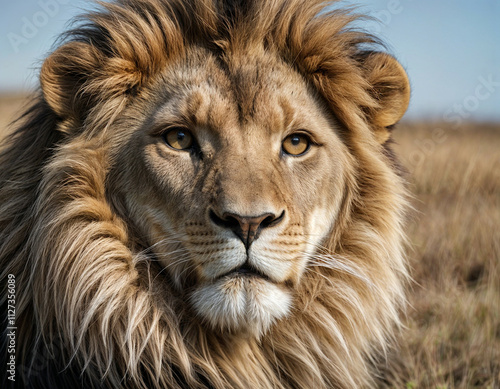 primer plano de un león con una melena espesa photo