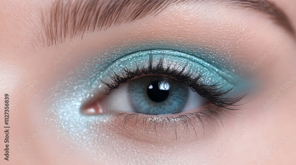 Obraz premium Close up of a blue eye with glitter eyeshadow