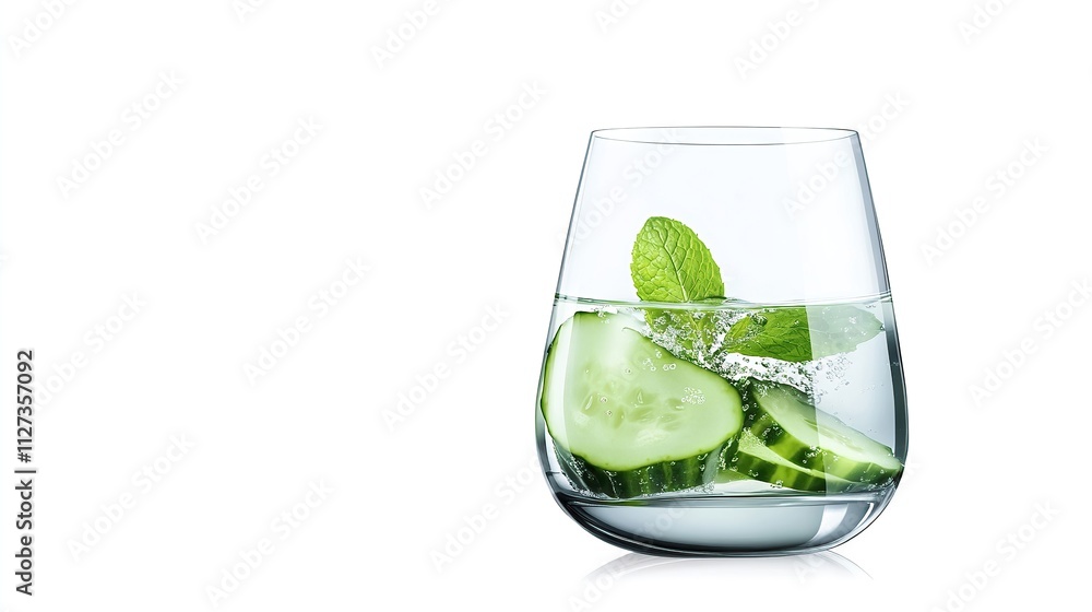 Refreshing Cucumber Mint Water in Clear Glass with Ice Refreshing Cucumber Mint Water in Clear Glass with Ice