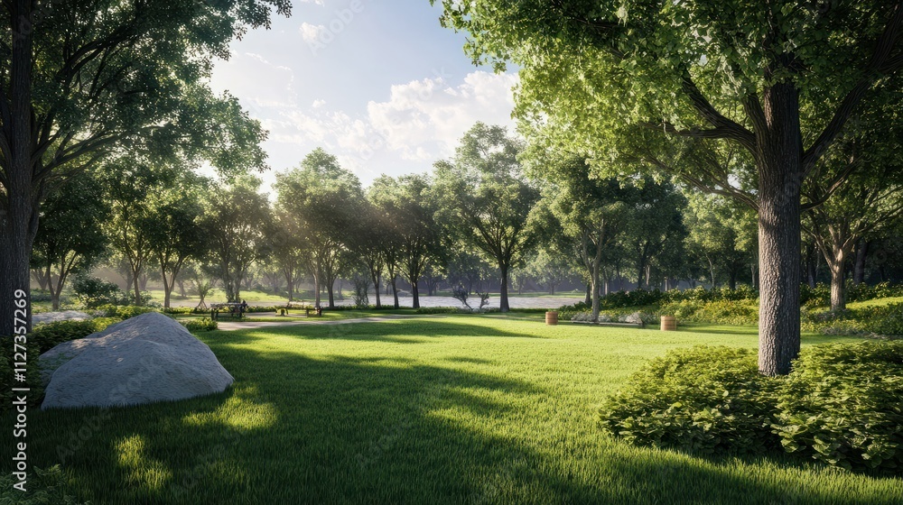 lush green nature landscape, tranquil quiet green park at riverside. lush green nature landscape, tranquil quiet green park at riverside.
