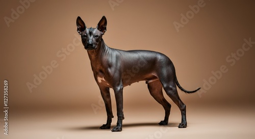 Peruvian hairless dog portrait on neutral background for canine breed study photo