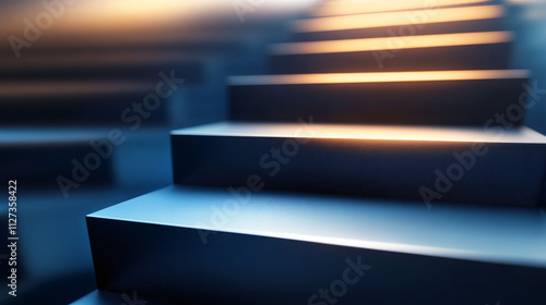Symbolizing progress, growth, and the path to success: abstract metallic staircase climbing towards a radiant light