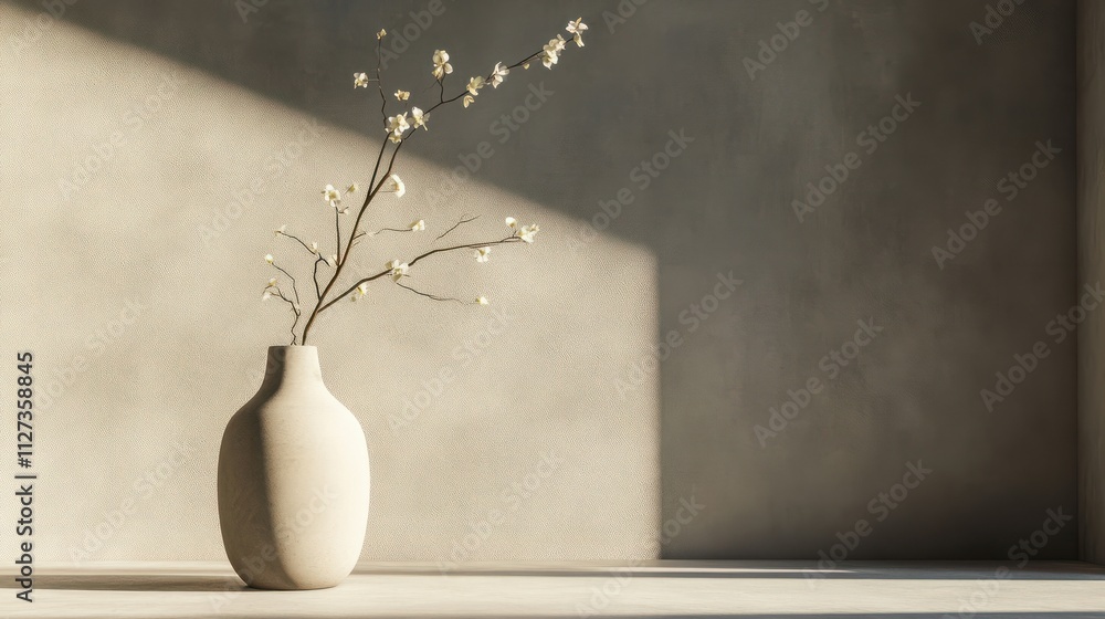 Minimalist decor with a vase and blank canvas in a sunlit room. Neutral tones and modern aesthetic perfect for creative design inspiration. Minimalist decor with a vase and blank canvas in a sunlit room. Neutral tones and modern aesthetic perfect for creative design inspiration.