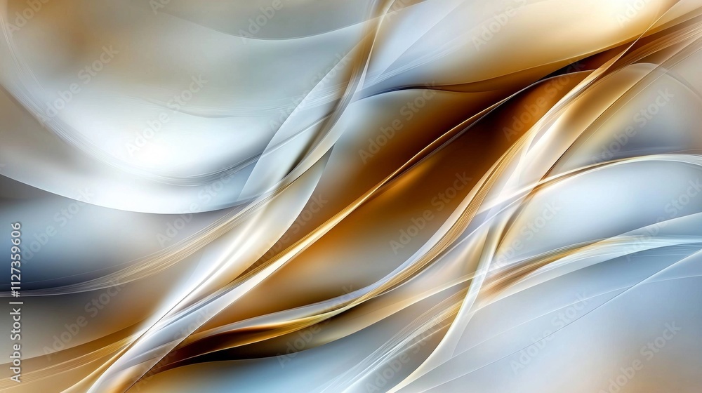 Fototapeta premium Gold and silver abstract waves are flowing gracefully across the background, creating a luxurious and elegant design with a sense of movement and fluidity