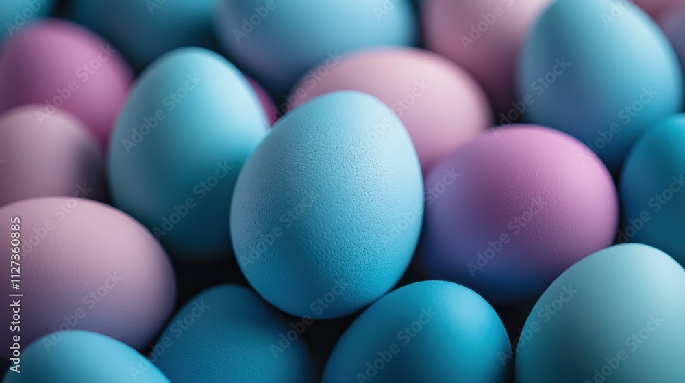 A bunch of blue and pink eggs are piled on top of each other A bunch of blue and pink eggs are piled on top of each other