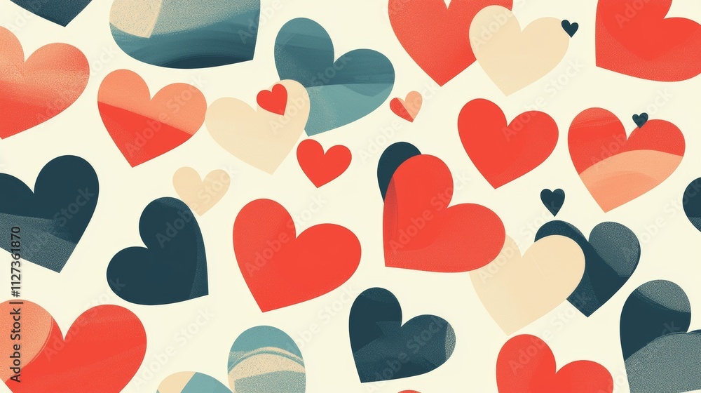 Colorful hearts in shades of red, blue, and cream float against a warm background, creating a romantic and festive atmosphere perfect for valentine's day or other love-themed projects Colorful hearts in shades of red, blue, and cream float against a warm background, creating a romantic and festive atmosphere perfect for valentine's day or other love-themed projects