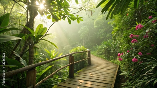 Sunlit Jungle Bridge Wooden...