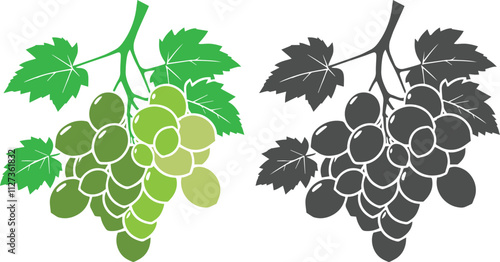 A bunch of grapes fruit with leaves color silhouette vector illustration.