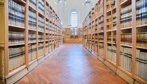 A Comprehensive View of a Law Library Rows of Books and Legal References Showcasing the Wealth of Legal Knowledge in a Law Firm Setting photo