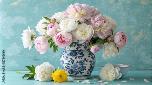 Peony Bouquet in Blue and W...