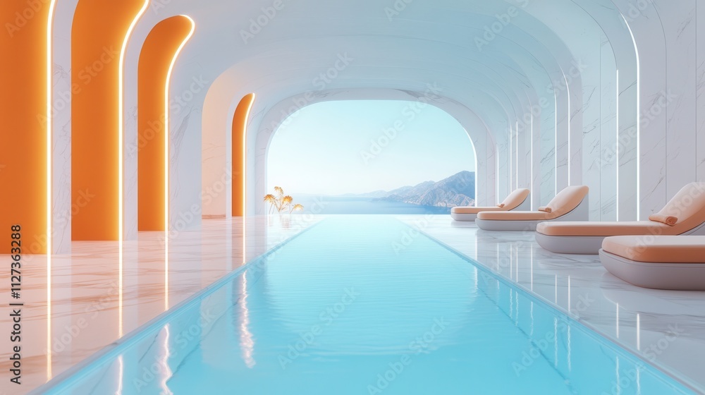 Luxury Indoor Pool Area with Marble Flooring and Ambient Lighting Luxury Indoor Pool Area with Marble Flooring and Ambient Lighting