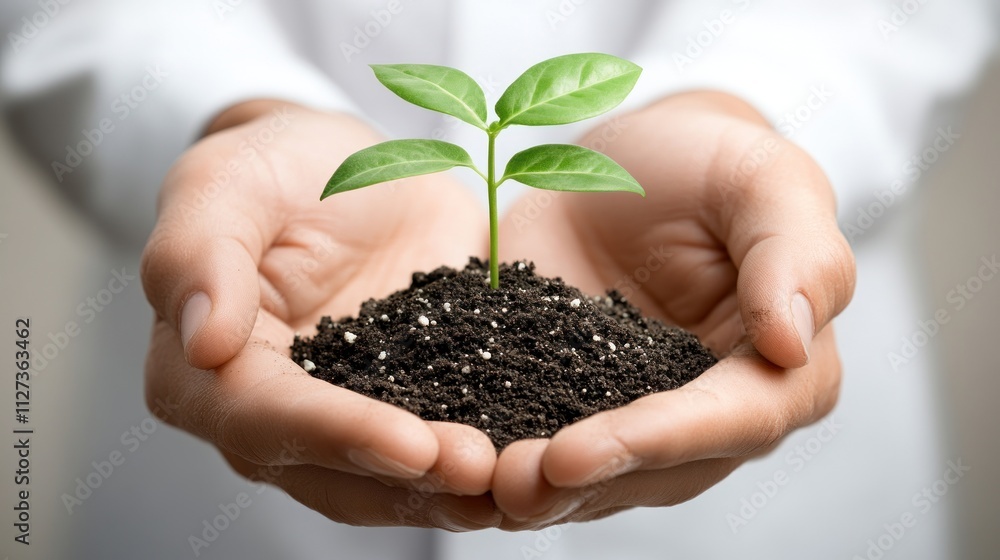 Protecting Nature's Growth: Hands Holding a Young Plant Protecting Nature's Growth: Hands Holding a Young Plant